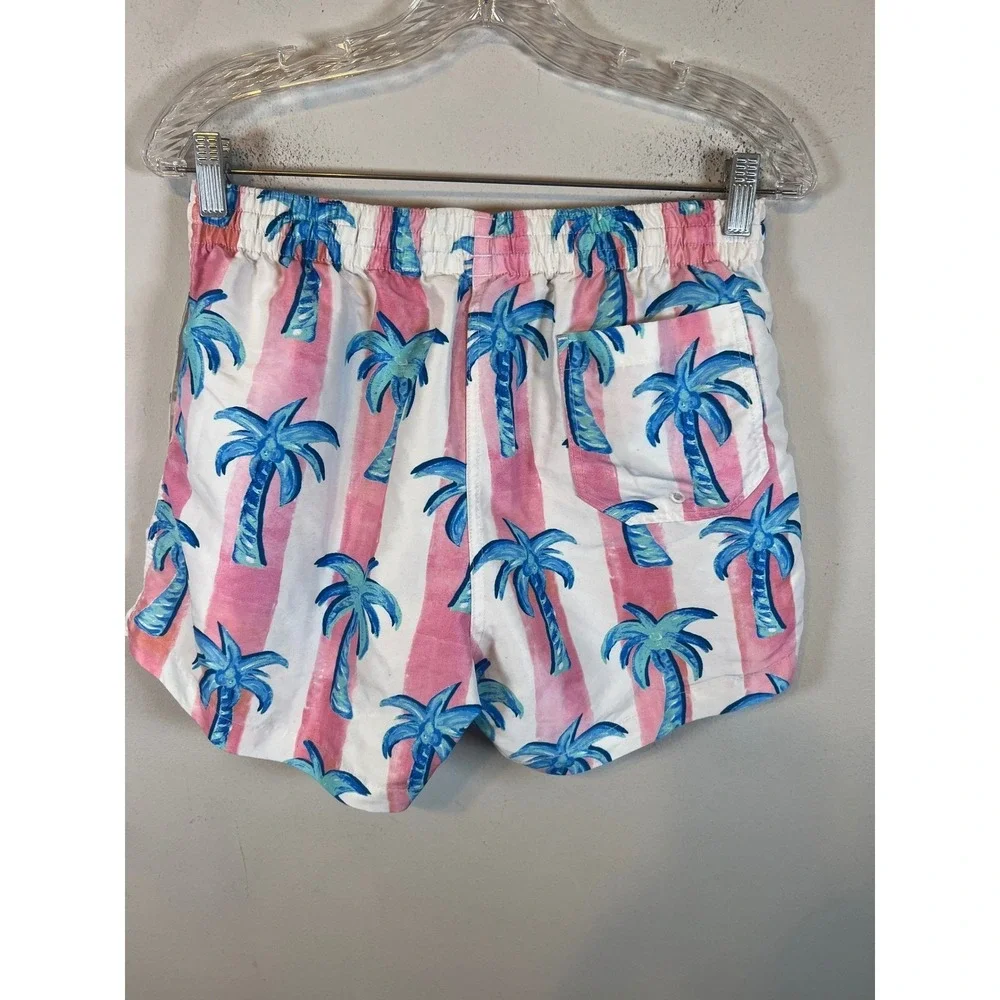 Chubbies Mens Swim Trunks Palm Tree Stripe Pink Blue M